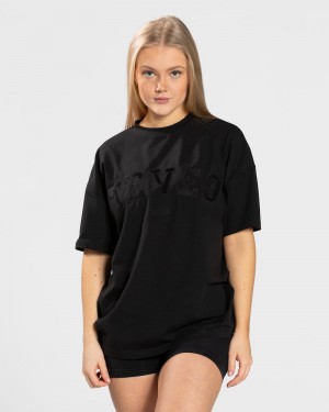 Teveo College Oversized T-shirt Black | MCDK2309