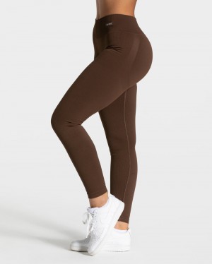 Teveo Elegant Scrunch Leggings Dark Brown | YVEW0824