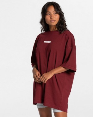 Teveo Iconic Oversized T-shirt Burgundy Red | ZVBA8242