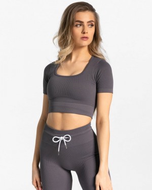 Teveo Ribbed Crop Top Grey | NFIN1898