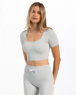 Teveo Ribbed Crop Top Light Grey | DOOZ2334