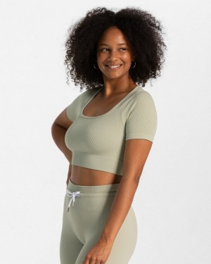 Teveo Ribbed Crop Top Olive | KJRE6385