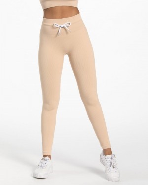 Teveo Ribbed Leggings Beige | OLDG5891