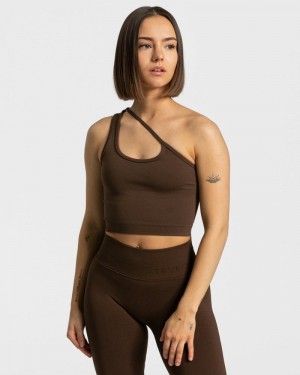 Teveo Sassy One Shoulder Top Brown | YFQX3728