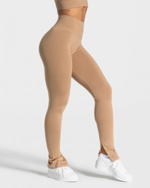 Teveo Sassy Slit Leggings Beige | WATA5058