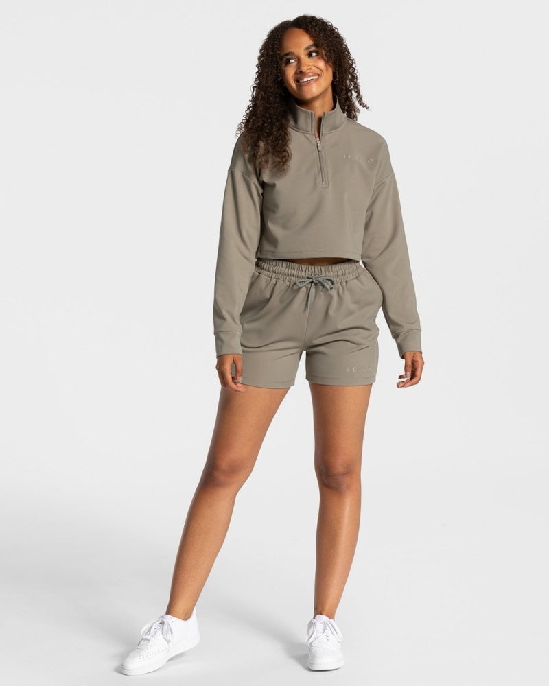 Teveo Charming Zip Sweater Khaki | UILV1274