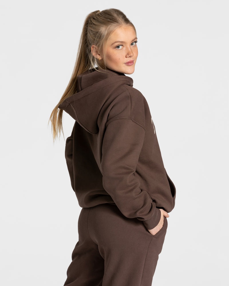 Teveo College Oversized Hoodie Dark Brown | YWMV0218