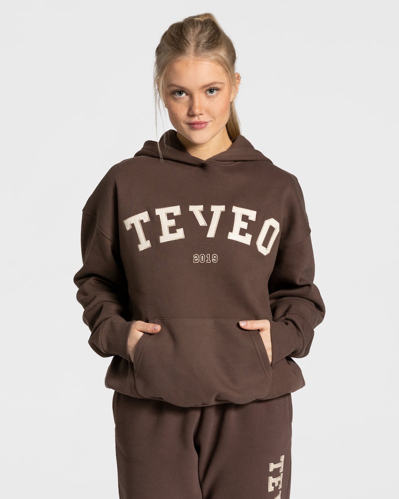 Teveo College Oversized Hoodie Dark Brown | YWMV0218