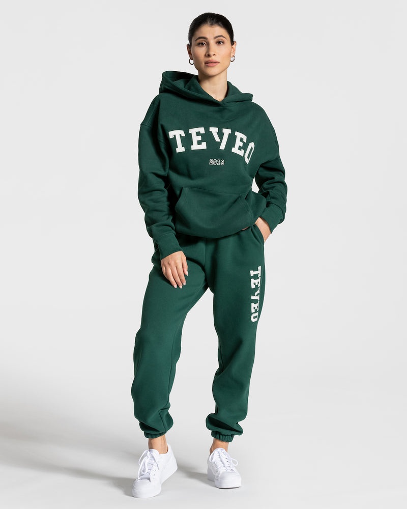 Teveo College Oversized Hoodie Dark Green | CUWW2094