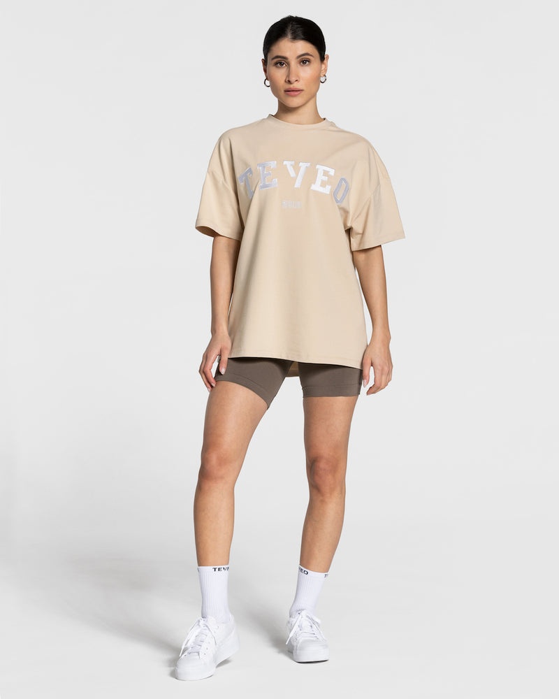 Teveo College Oversized T-shirt Beige | IZVX0117