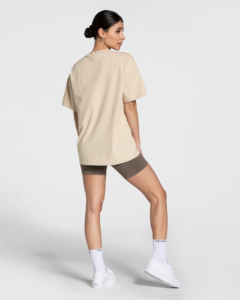 Teveo College Oversized T-shirt Beige | IZVX0117