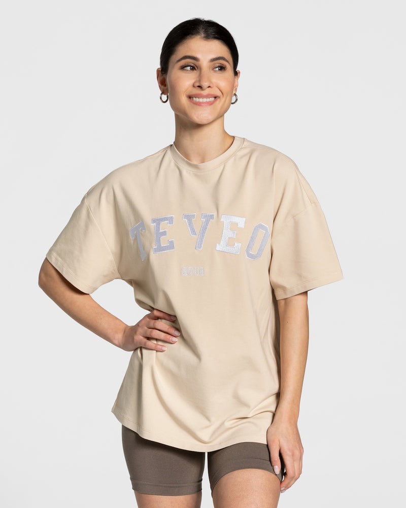 Teveo College Oversized T-shirt Beige | IZVX0117