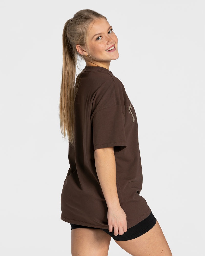 Teveo College Oversized T-shirt Dark Brown | DDNB7587