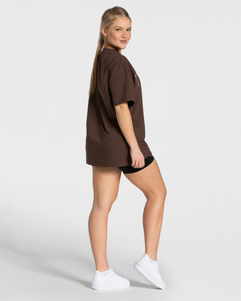 Teveo College Oversized T-shirt Dark Brown | DDNB7587