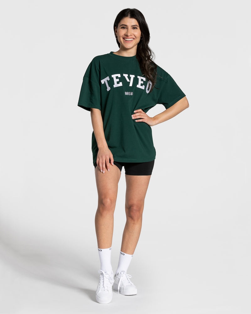 Teveo College Oversized T-shirt Dark Green | WBFO0389