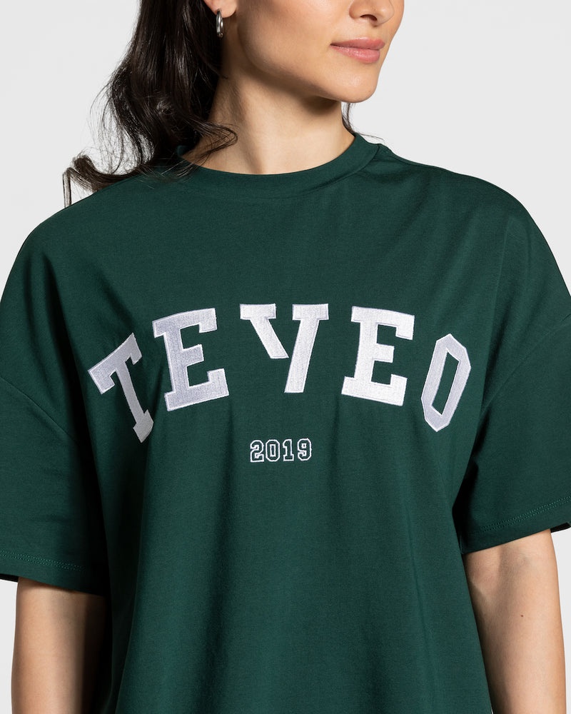 Teveo College Oversized T-shirt Dark Green | WBFO0389