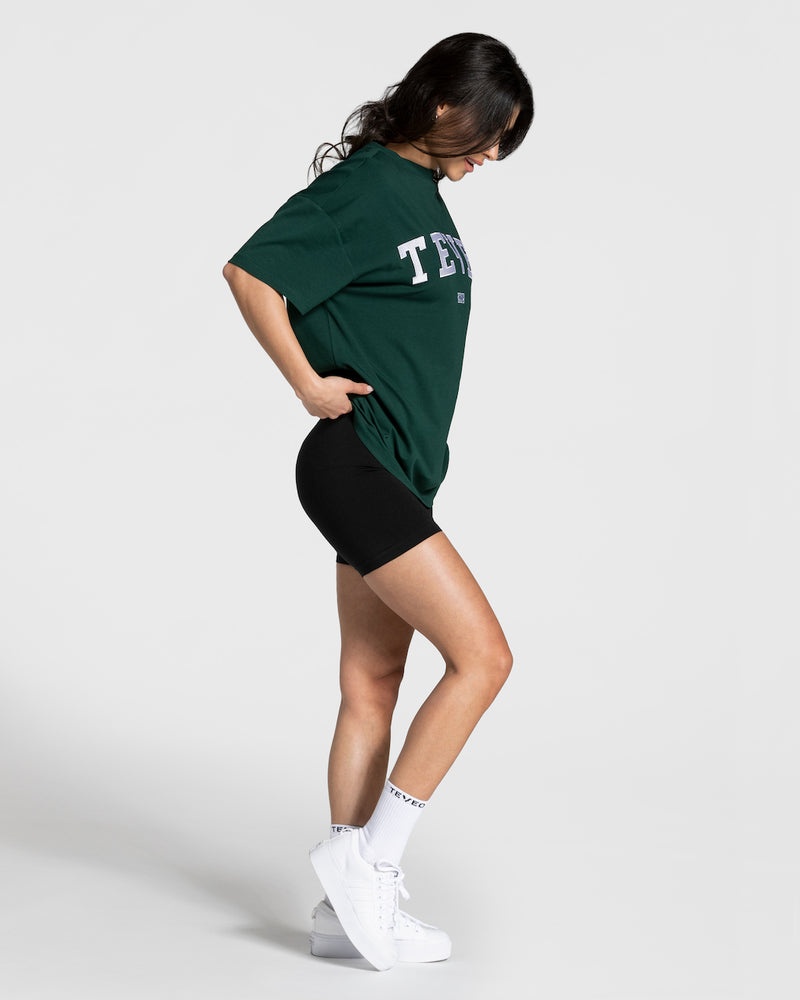 Teveo College Oversized T-shirt Dark Green | WBFO0389