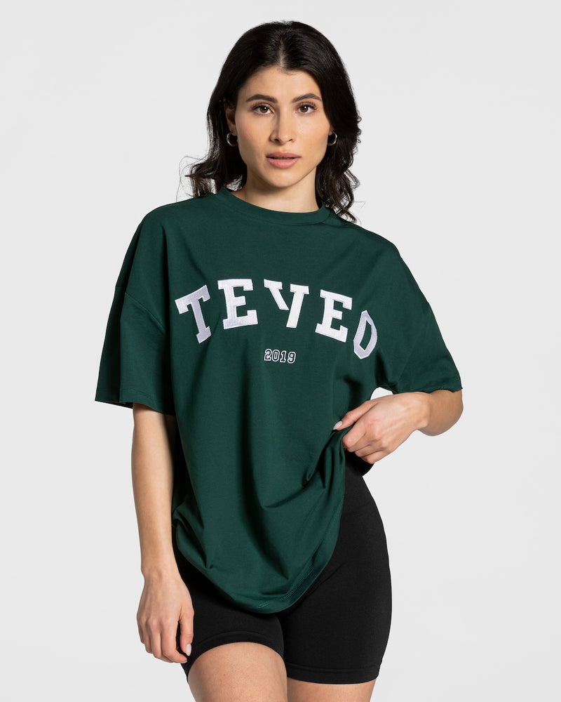 Teveo College Oversized T-shirt Dark Green | WBFO0389