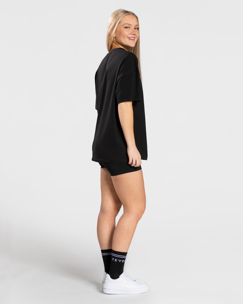 Teveo College Oversized T-shirt Black | MCDK2309