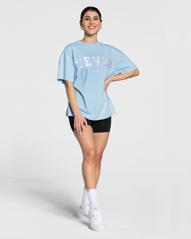 Teveo College Oversized T-shirt Blue | FRAY2139