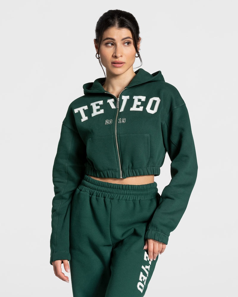 Teveo College Zip Hoodie Dark Green | YPJE6490