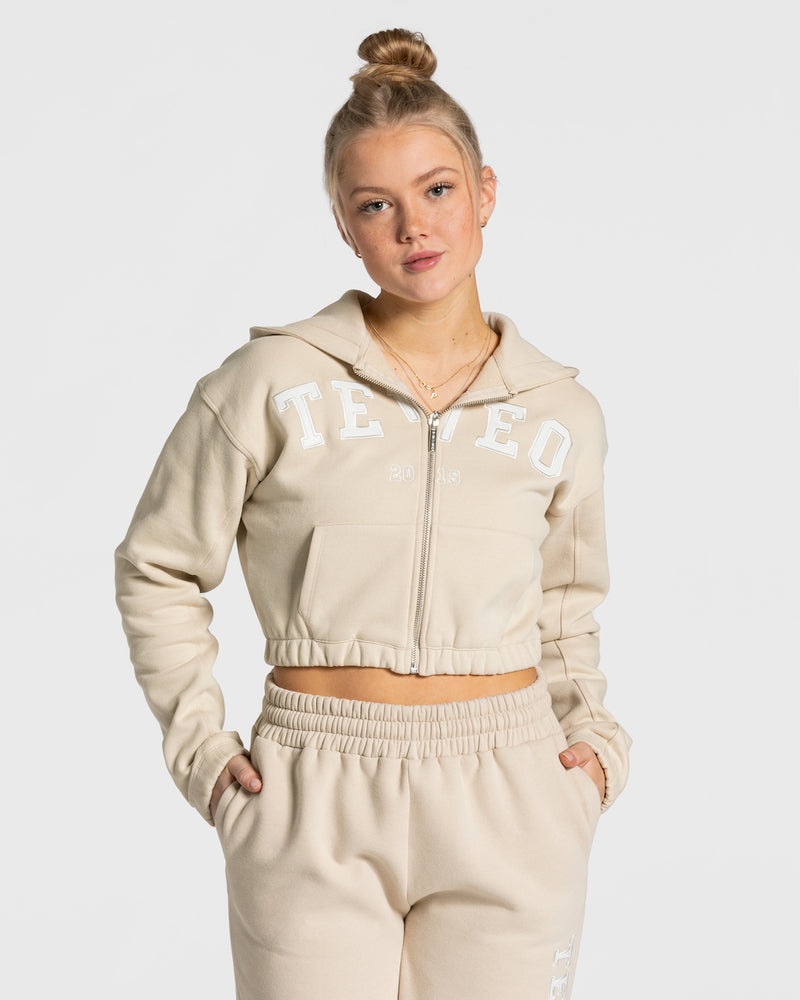 Teveo College Zip Hoodie Beige | BMJD6889