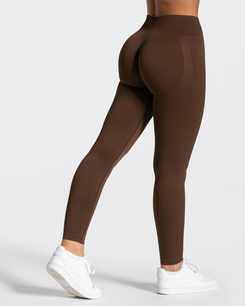 Teveo Elegant Scrunch Leggings Dark Brown | YVEW0824