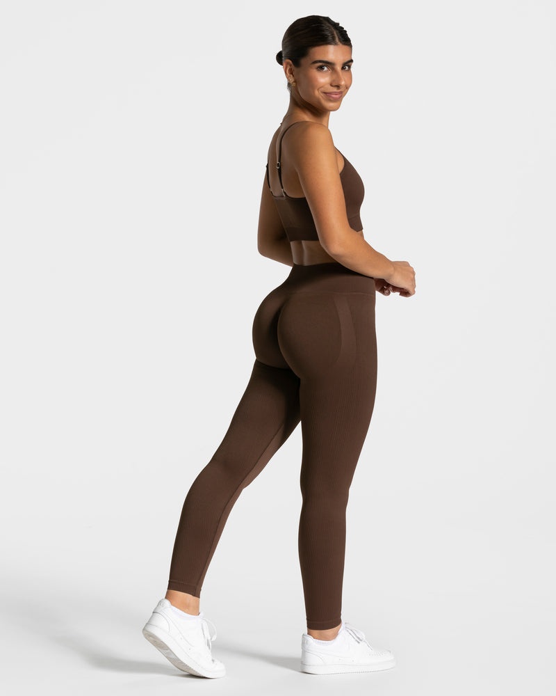 Teveo Elegant Scrunch Leggings Dark Brown | YVEW0824