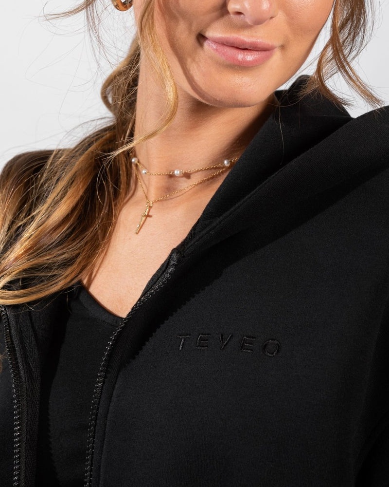 Teveo Iconic Oversized Zip Hoodie Black | YLDJ0839