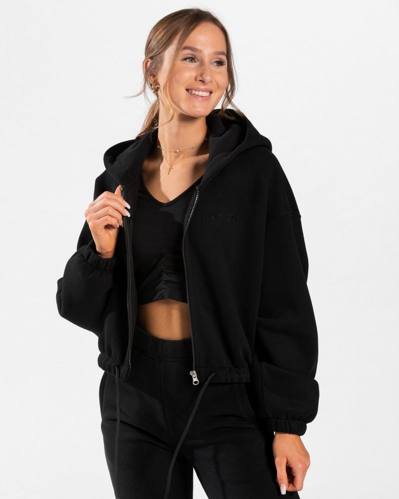 Teveo Iconic Oversized Zip Hoodie Black | YLDJ0839