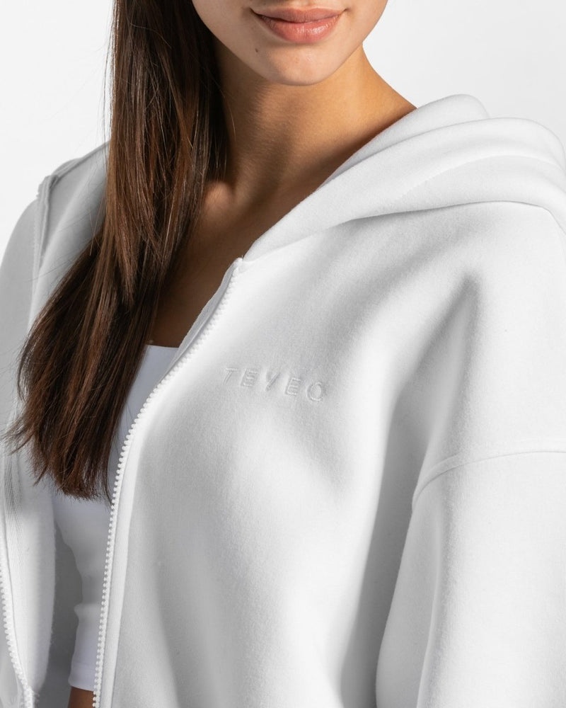 Teveo Iconic Oversized Zip Hoodie White | UUYB9227