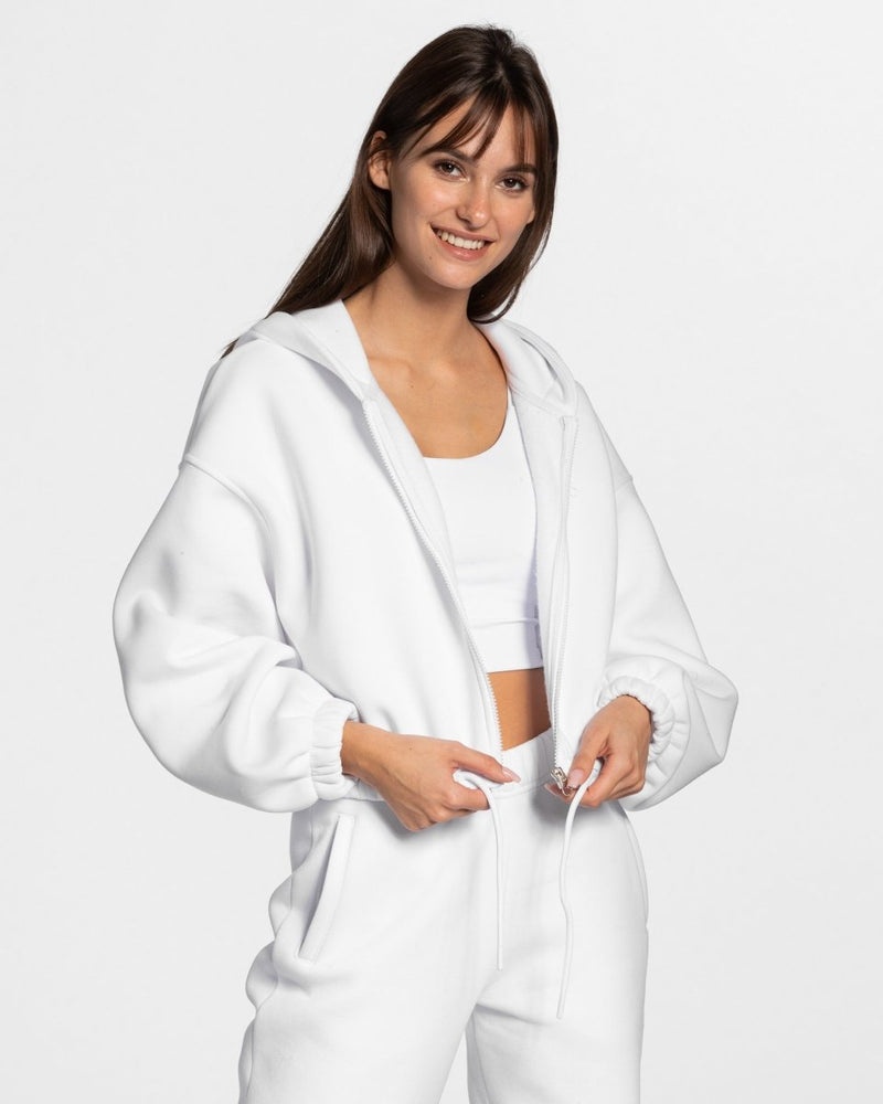 Teveo Iconic Oversized Zip Hoodie White | UUYB9227