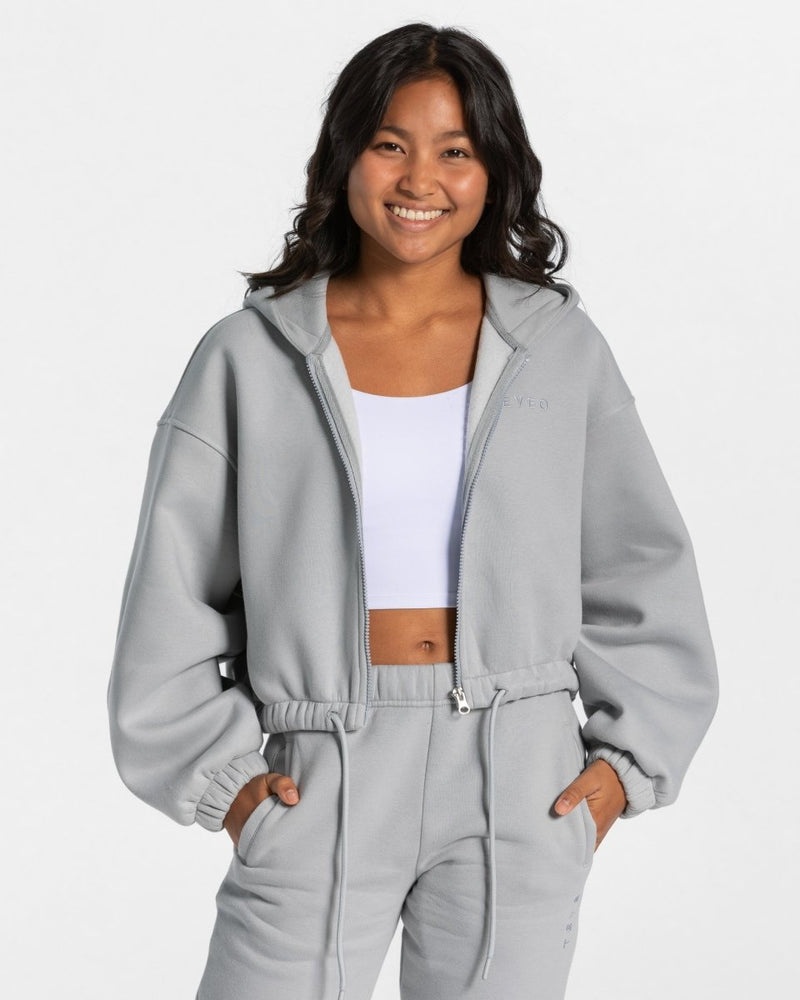 Teveo Iconic Oversized Zip Hoodie Grey Blue | GEQN7981