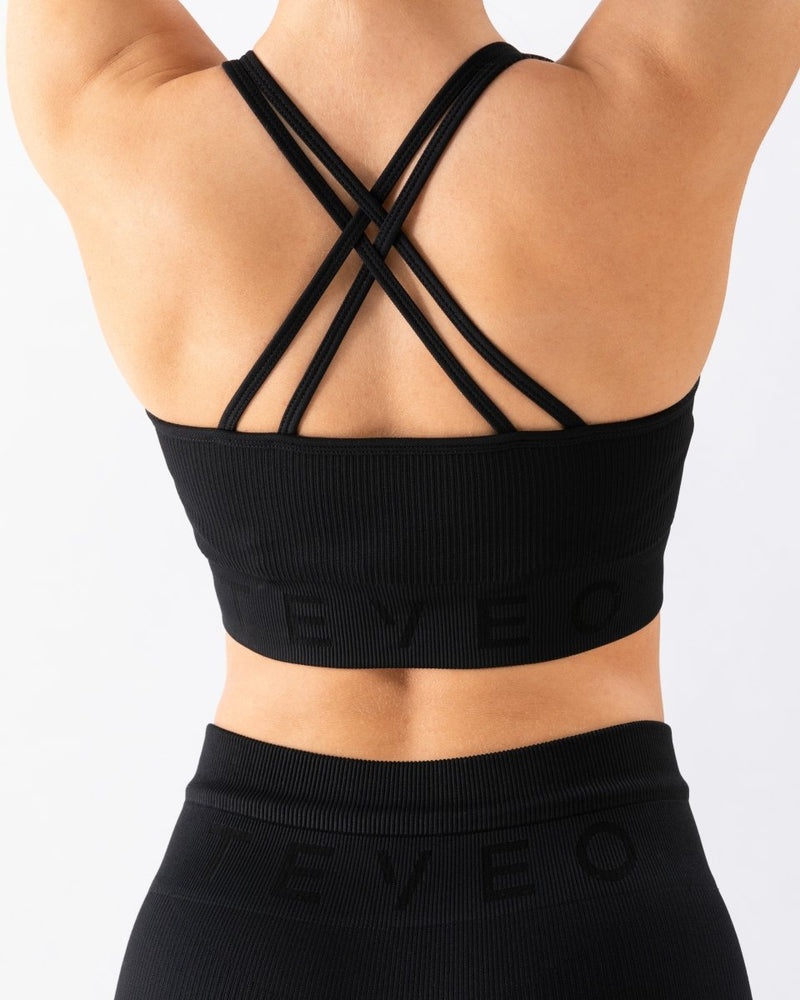 Teveo Ribbed Bra Black | ZLRQ6103