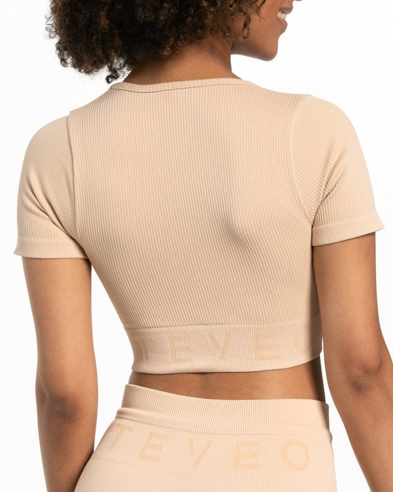 Teveo Ribbed Crop Top Beige | CONA7587