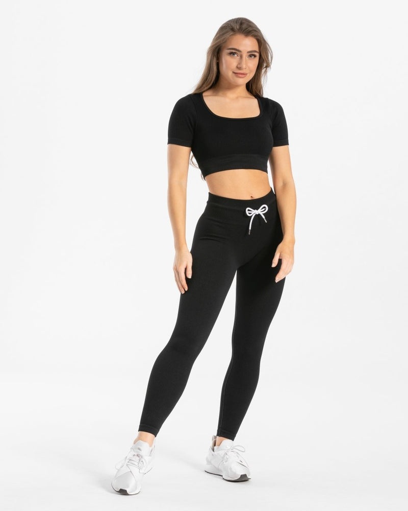 Teveo Ribbed Crop Top Black | XKPQ5214