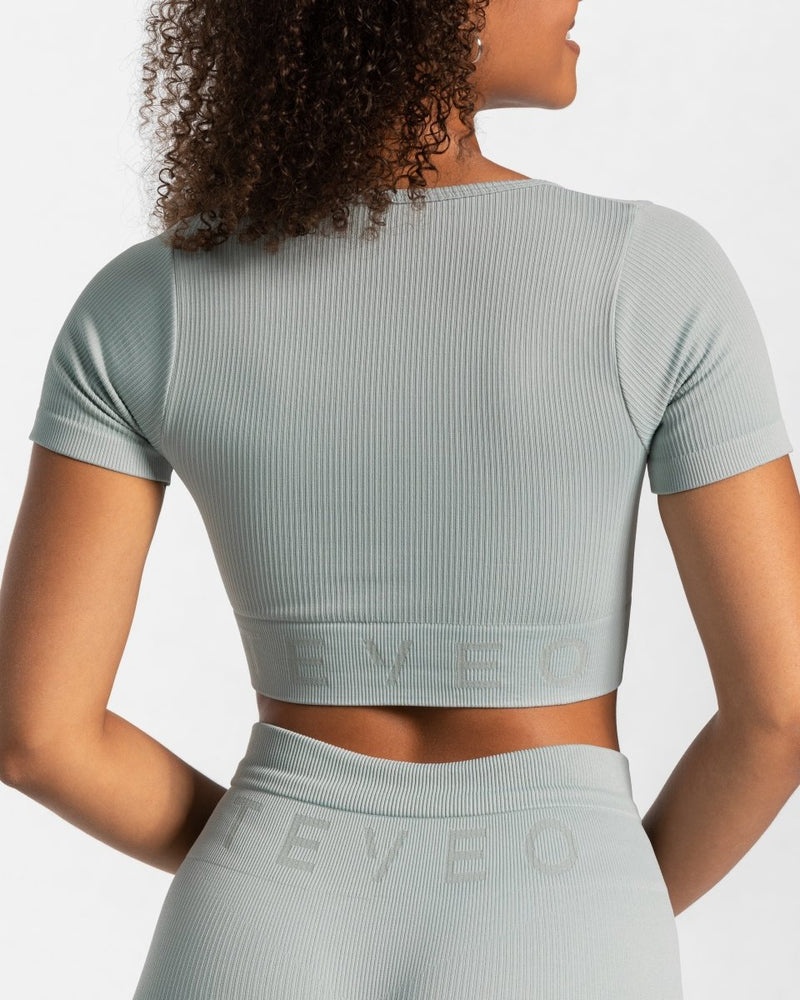 Teveo Ribbed Crop Top Blue | LIWY6976