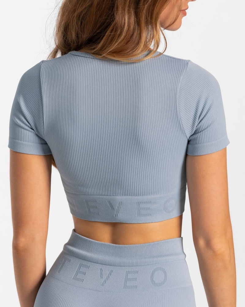 Teveo Ribbed Crop Top Grey Blue | SVUM4326