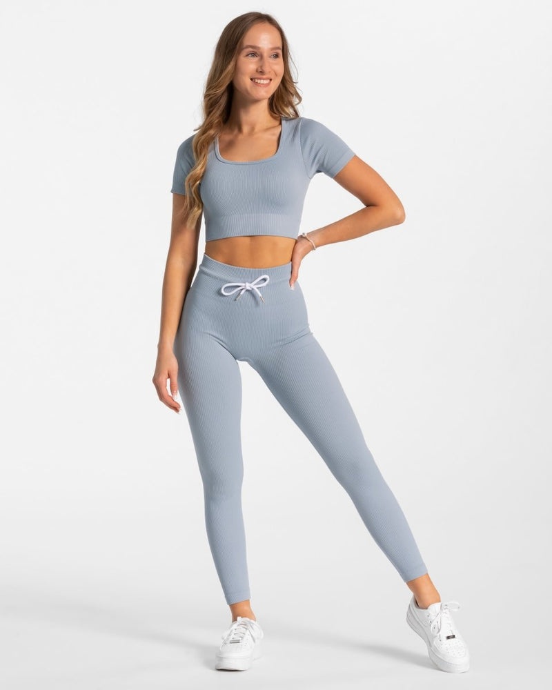 Teveo Ribbed Crop Top Grey Blue | SVUM4326