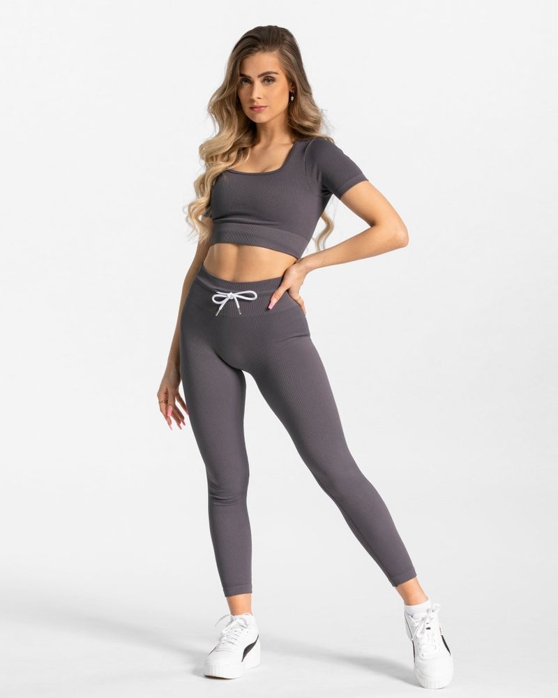 Teveo Ribbed Crop Top Grey | NFIN1898