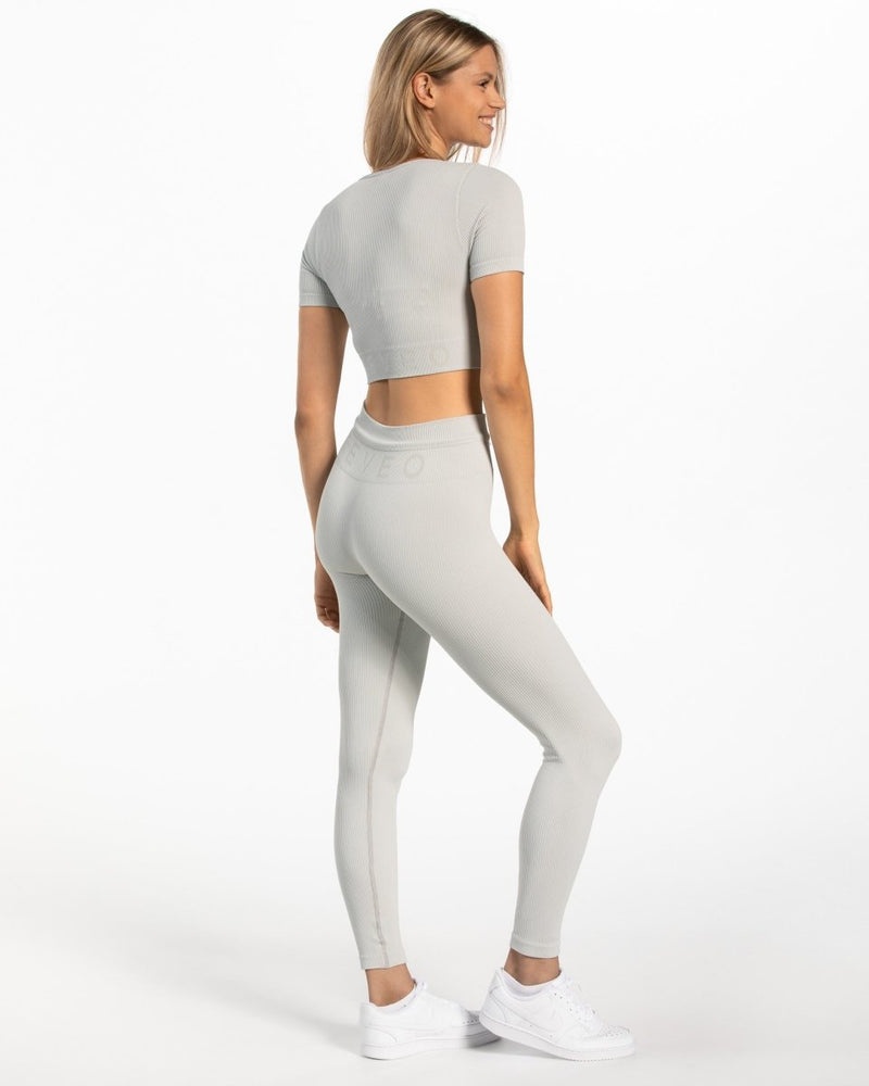 Teveo Ribbed Crop Top Light Grey | DOOZ2334