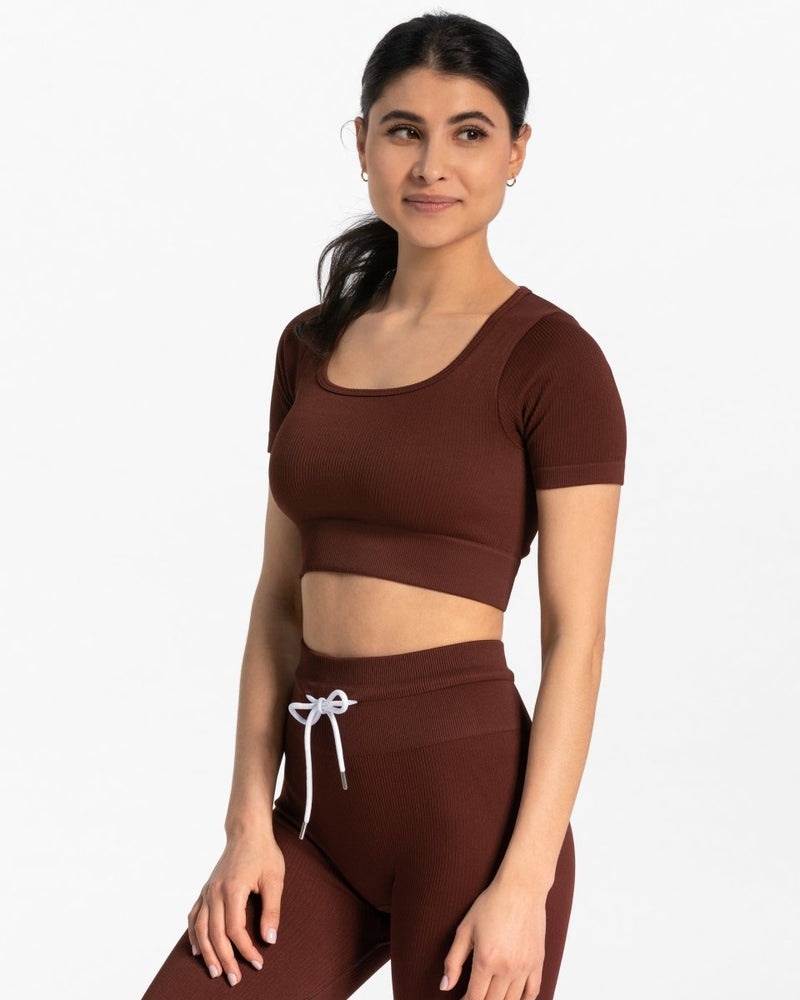 Teveo Ribbed Crop Top Mahogany | KATQ4660