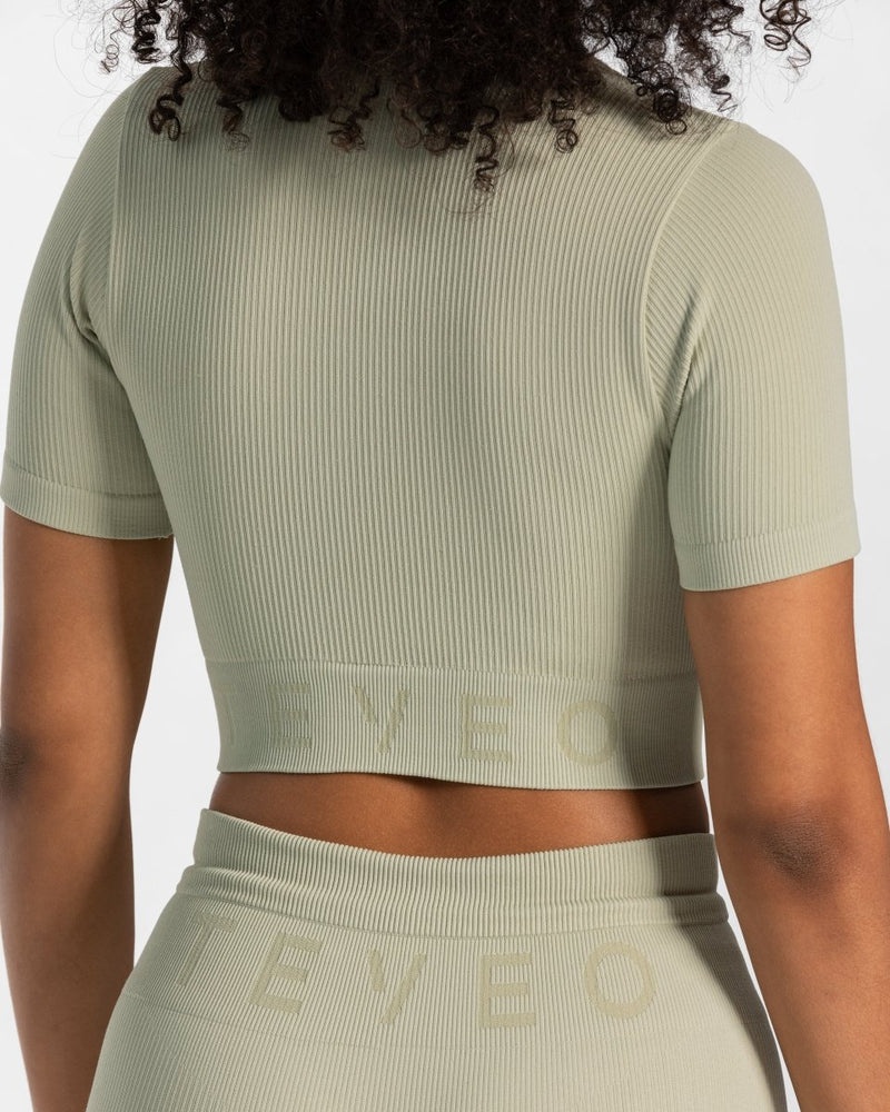 Teveo Ribbed Crop Top Olive | KJRE6385