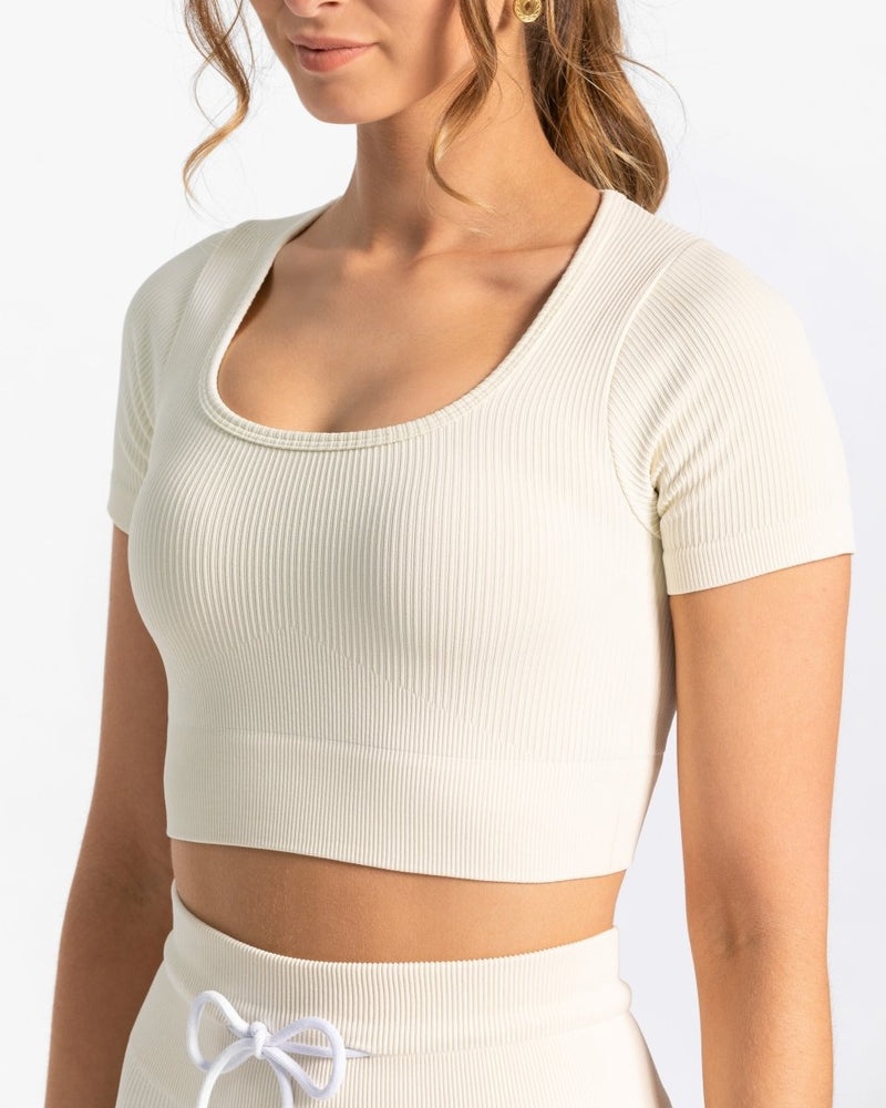 Teveo Ribbed Crop Top White | OWFD0322