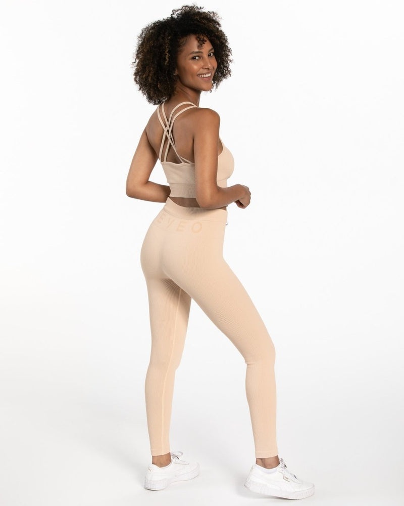 Teveo Ribbed Leggings Beige | OLDG5891