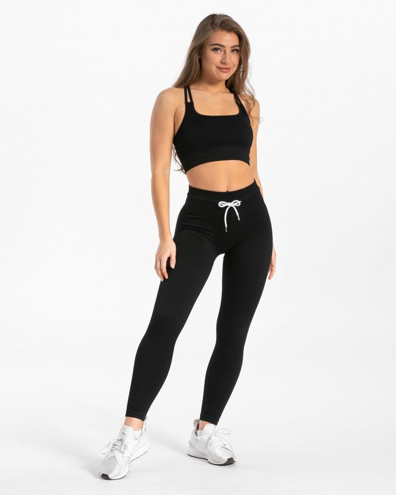 Teveo Ribbed Leggings Black | FAFK4940