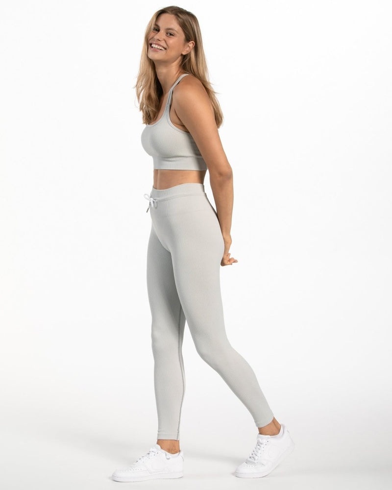 Teveo Ribbed Leggings Light Grey | BPKD5942