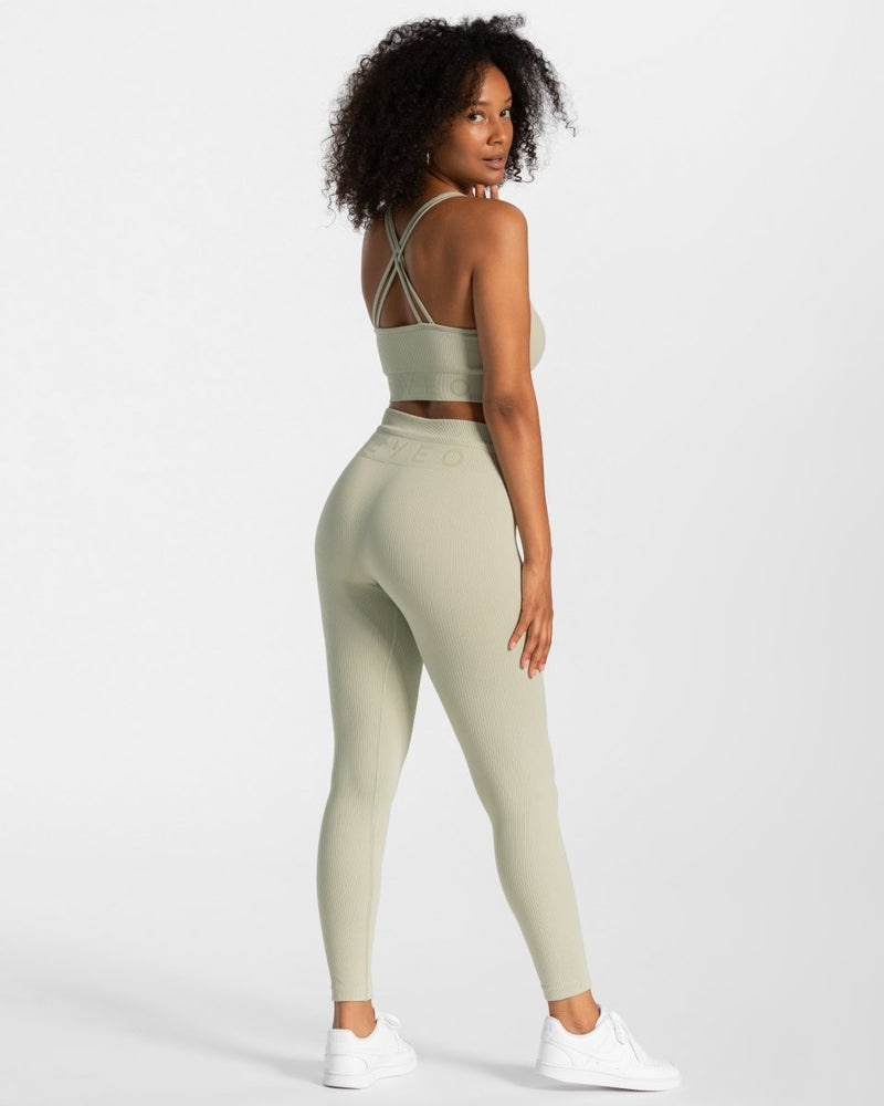 Teveo Ribbed Leggings Olive | FHTP6988