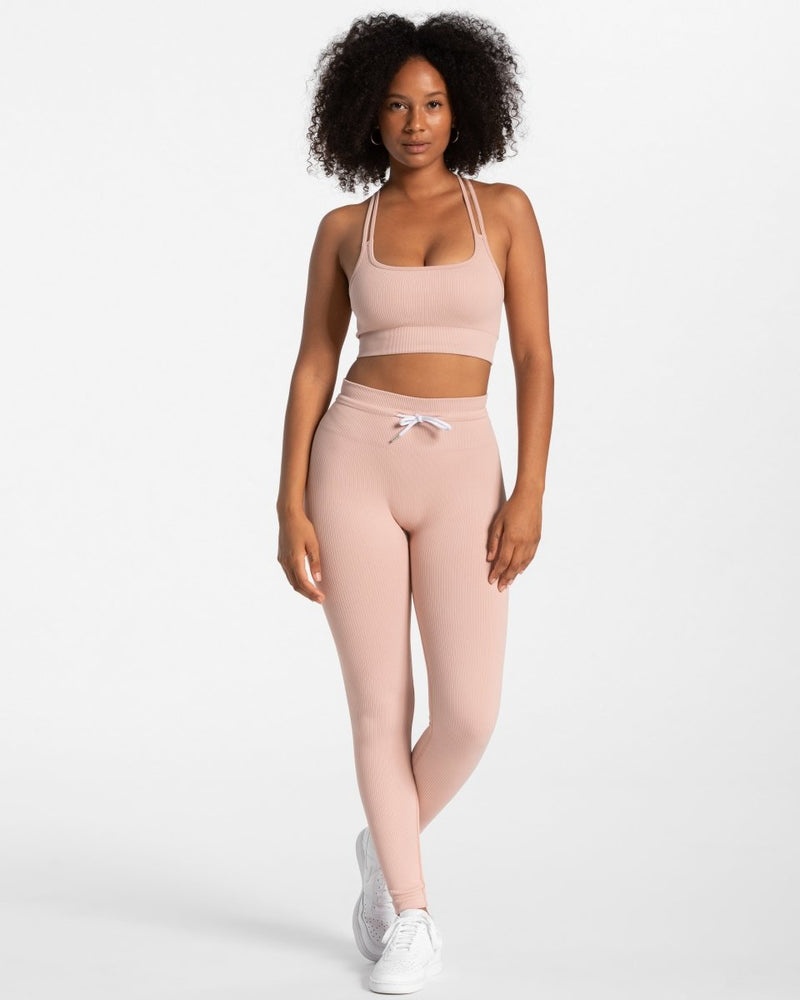 Teveo Ribbed Leggings Pink | YBNT5524