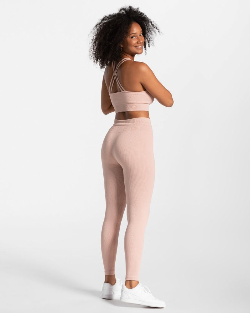 Teveo Ribbed Leggings Pink | YBNT5524